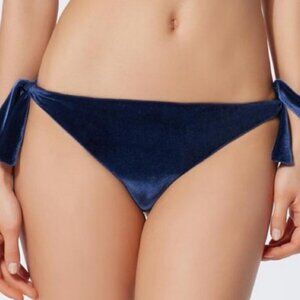Felicia Women's Velvet High Rise Bikini Bottom Side Ties Royal Blue Medium